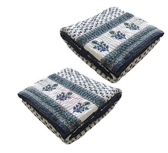 RAJASTHANI JAIPURI FLORAL PRINTED ORGANIC COTTON AC ROOMS SUMMERWINTER BLANKET SINGLE BED JAIPURI RAZAIRAJAI SIZE 85X55 SET OF 2