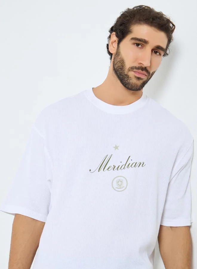 Styli Styli Waffle Textured City Text Print Oversized T-Shirt