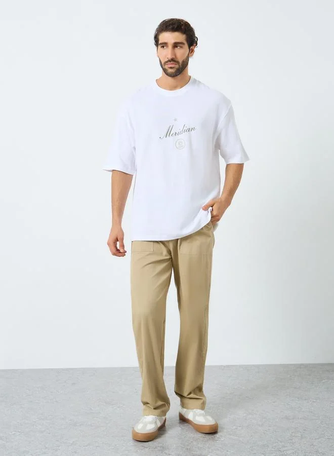 Styli Styli Waffle Textured City Text Print Oversized T-Shirt