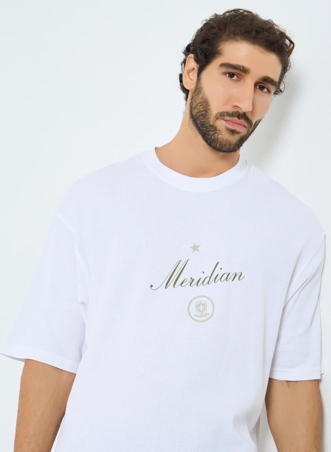 Styli Waffle Textured City Text Print Oversized T-Shirt - Image 3