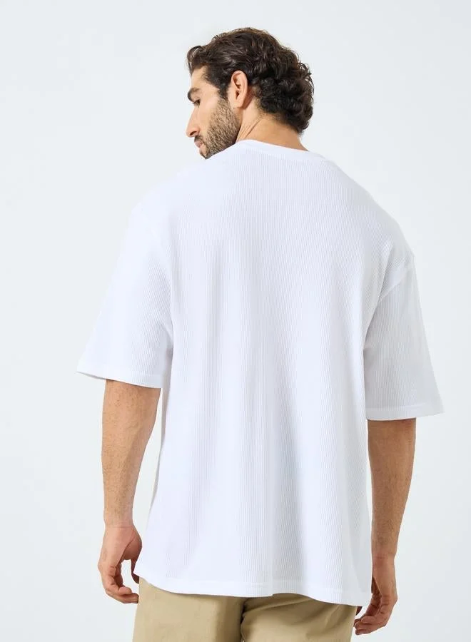Styli Styli Waffle Textured City Text Print Oversized T-Shirt