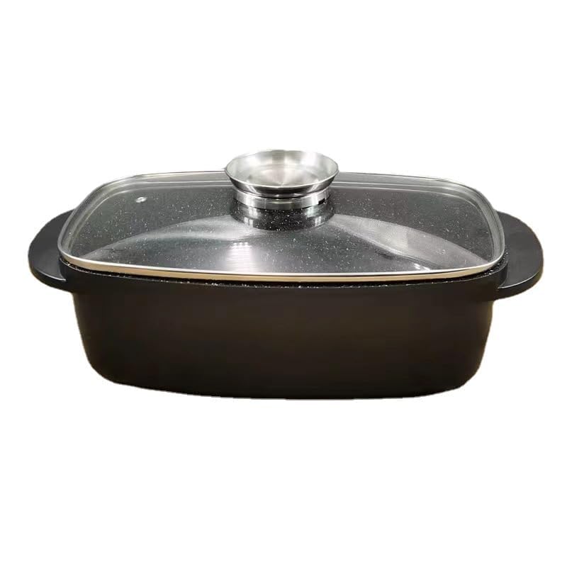 MUGATH 12 Inch Large Turkey Aluminum Roasting Pan with Lid - Nonstick Roaster Oven pan with Grooved Bottom for Basting, Roasting Pan for Oven Serves 1-5 People, Dishwasher Safe - Image 1