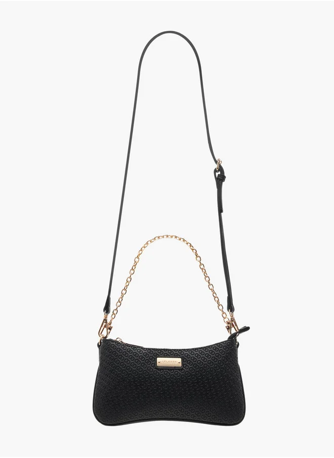 Celeste Monogram Embossed Crossbody Bag with Zip Closure and Chain Strap