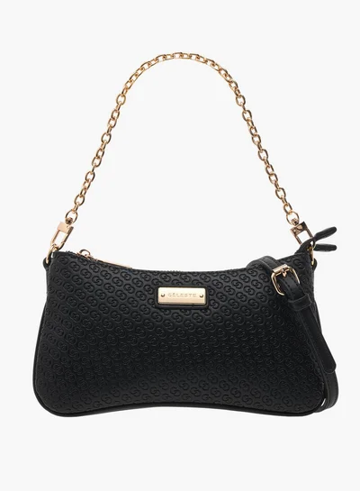 Celeste Monogram Embossed Crossbody Bag with Zip Closure and Chain Strap