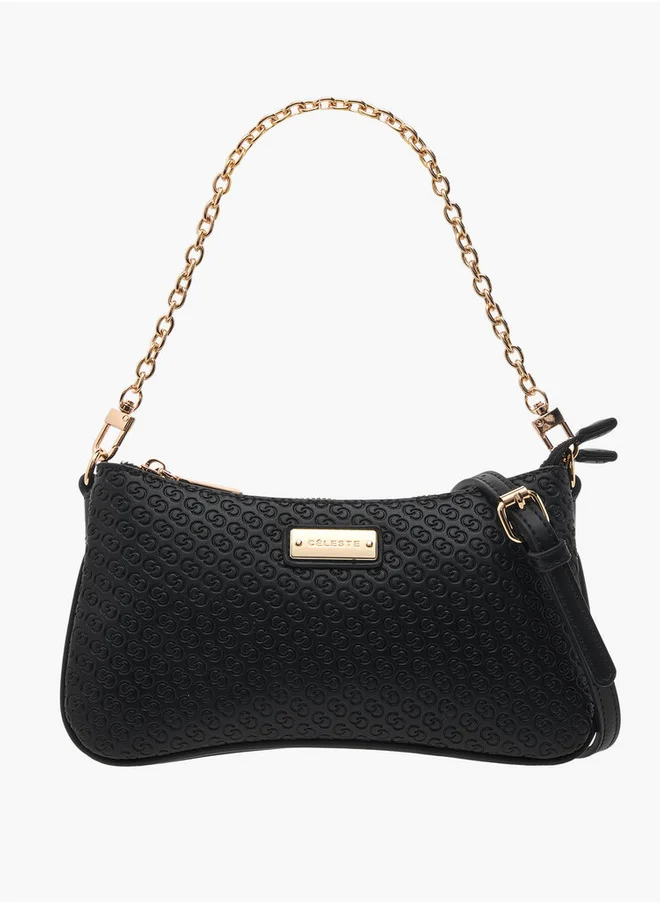 Celeste Monogram Embossed Crossbody Bag with Zip Closure and Chain Strap
