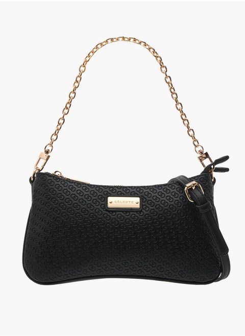 Monogram Embossed Crossbody Bag with Zip Closure and Chain Strap