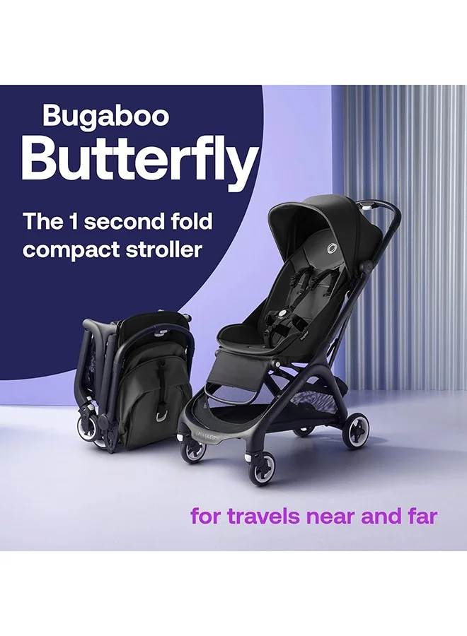 Bugaboo Butterfly Ultra Compact Travel Pram, Small And Lightweight, One - Handed Foldable And Easy To Steer, Ergonomic City For Babies From 6 Months , With Lots of Storage Space, Midnight Black