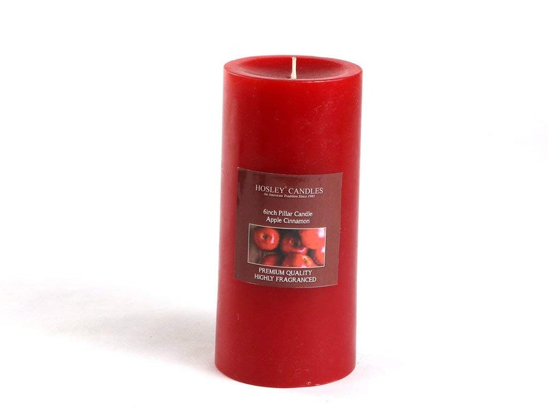 HOSLEY 6 Inch Long Apple Cinnamon Fragrance Red Pillar Candles|Candle for Decoration | Soy & Paraffin Wax Candles for Home Decor, Party, Wedding, Gifting|90 Hours Burn Time|2.75 Inch Dia |Pack of 1 - Image 3