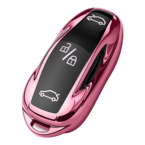 Tukellen for Tesla Key Fob Cover Key Shell Protection Case Compatible with Tesla Model 3 Model Y Model S (Pink) - Image 1