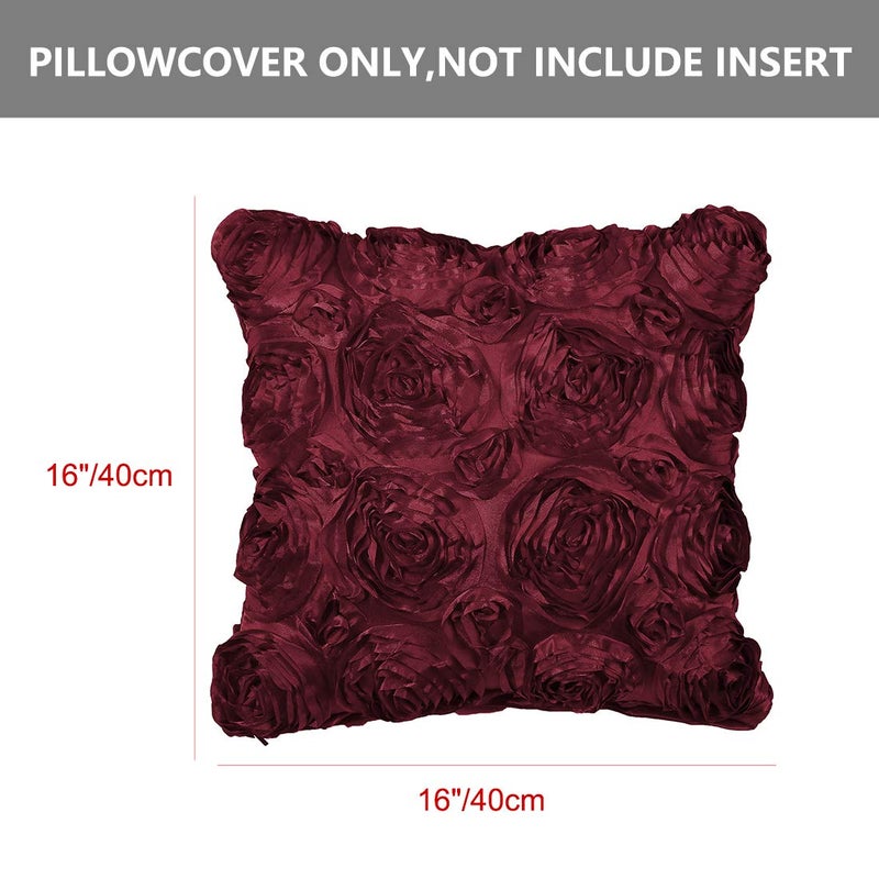 PiccoCasa 2 Pcs 3D Flowers Throw Pillow Cover, Romantic Decorative Satin Cushion Cover, Stereo Roses Pillow Cover for Bed Sofa Couch, 16'' x 16'', Wine Red - Image 4