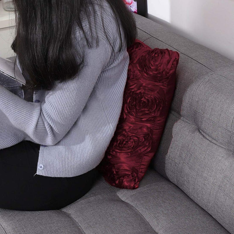PiccoCasa 2 Pcs 3D Flowers Throw Pillow Cover, Romantic Decorative Satin Cushion Cover, Stereo Roses Pillow Cover for Bed Sofa Couch, 16'' x 16'', Wine Red - Image 5