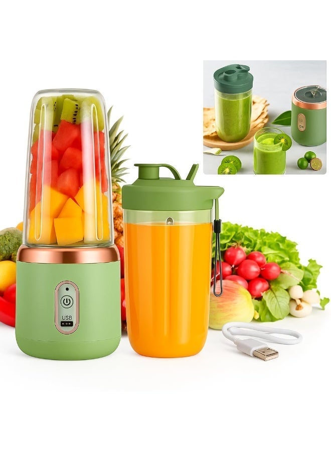LOISTE Mini Portable Blender Bottle - Mini Juicer & Smoothie Maker Cup Blender for Fresh Juices, Smoothies, & Fruit Juices | BPA Free | Rechargeable | 400 ml | USB Charge Port | Green Color - Image 1