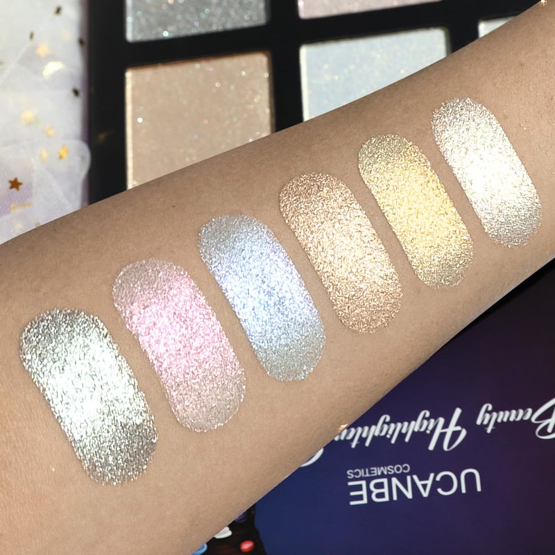 UCANBE Beauty Highlighter Makeup Palette - 6 Colors Shimmery Powder Makeup Palette Pearl White Blonde Blue Purple Silver Face Illuminator Palette Smooth Long Lasting Waterproof Blush Bronzer Kit - Image 3