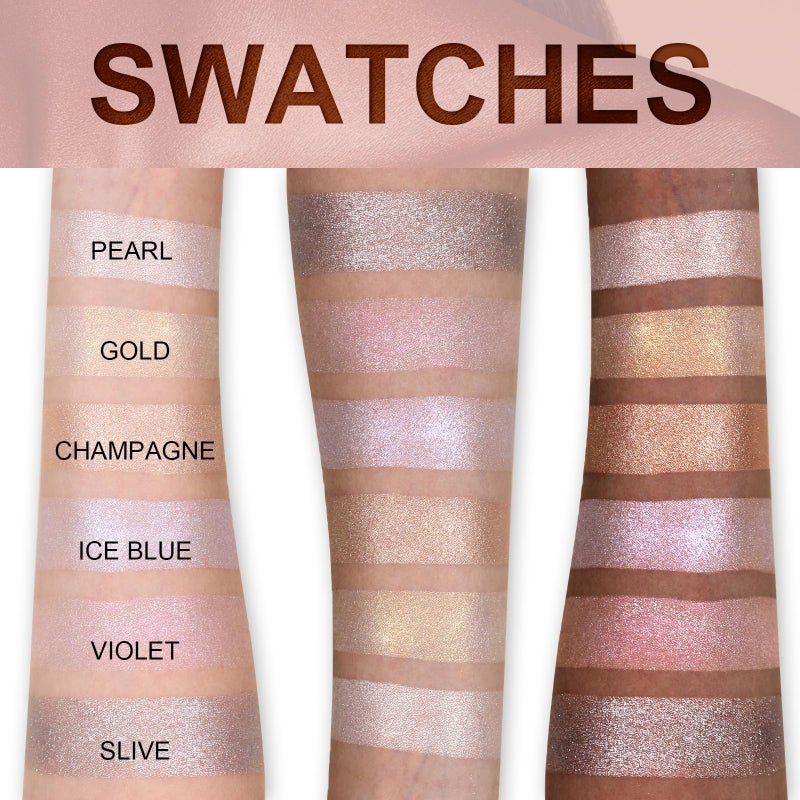 UCANBE Beauty Highlighter Makeup Palette - 6 Colors Shimmery Powder Makeup Palette Pearl White Blonde Blue Purple Silver Face Illuminator Palette Smooth Long Lasting Waterproof Blush Bronzer Kit - Image 5