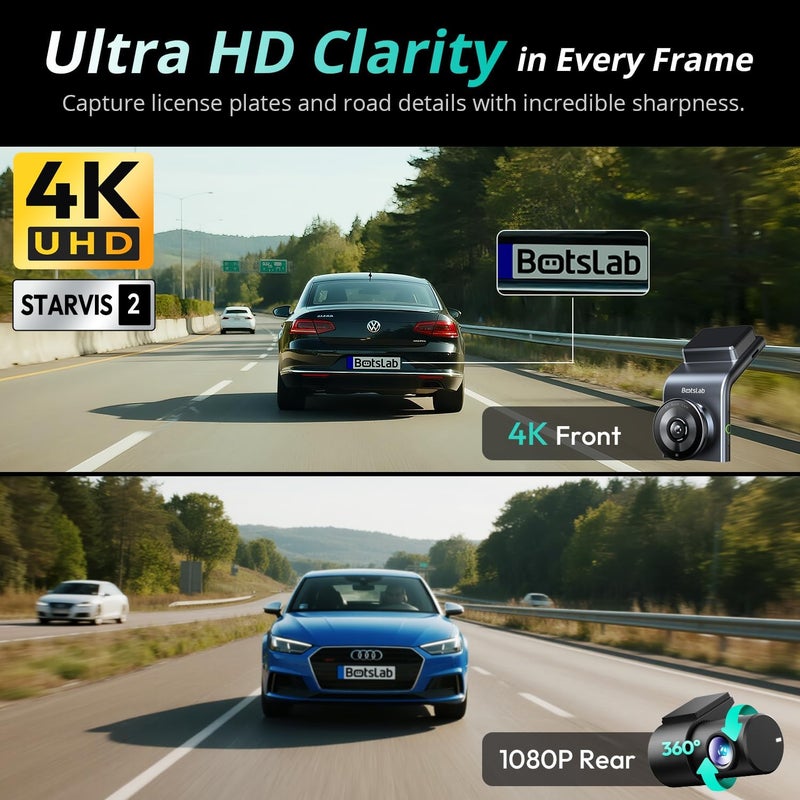 بوتسلاب BOTSLAB G300H Plus 4K STARVIS 2 Dash Cam Front and Rear, 64GB Card - Image 2