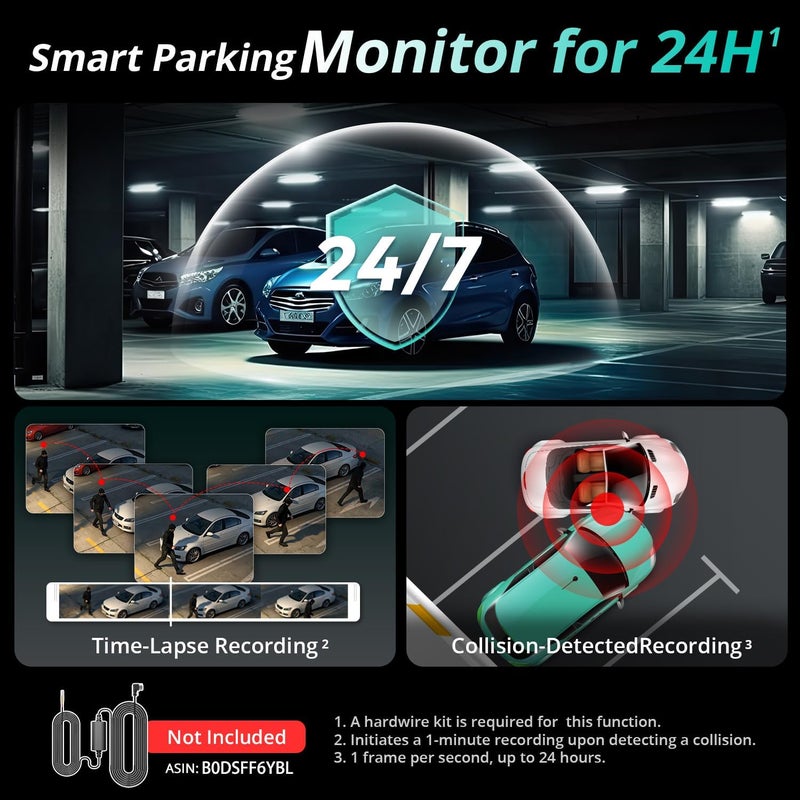 بوتسلاب BOTSLAB G300H Plus 4K STARVIS 2 Dash Cam Front and Rear, 64GB Card - Image 5