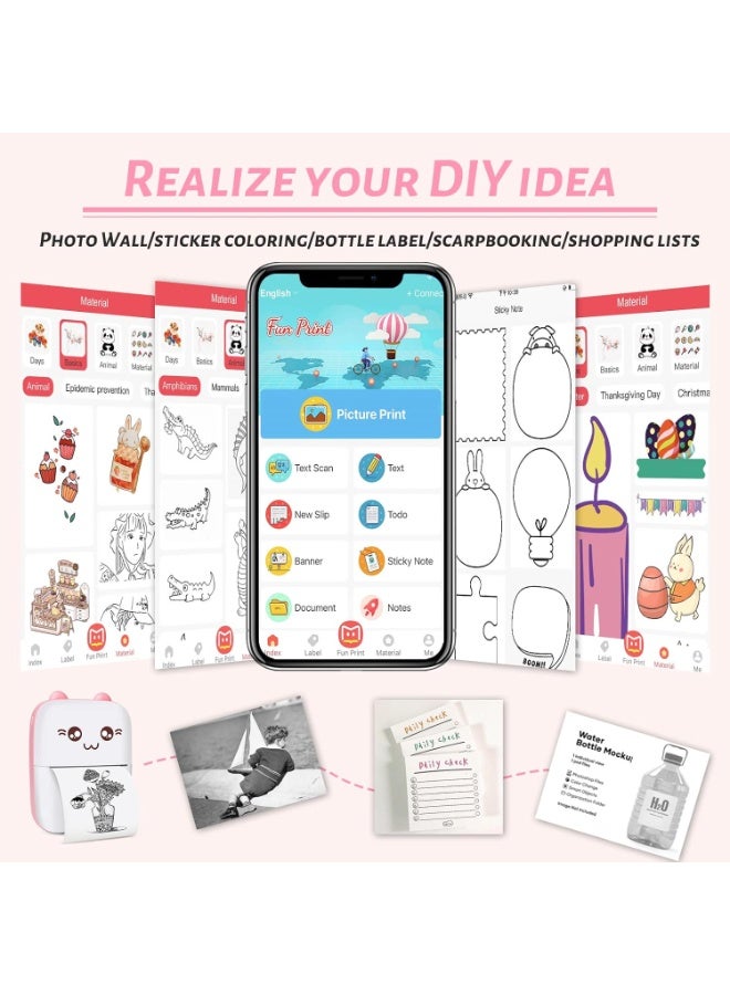 طابعة جيب صغيرة، هدايا للأطفال، طابعة حرارية محمولة للصور/الصور ذات الطراز القديم/الإيصالات/الملاحظات/القوائم/الملصقات/المذكرات/رموز الاستجابة السريعة، طابعة ذكية لاسلكية تعمل بتقنية البلوتوث مع تطبيق أندرويد أو iOS - Image 2