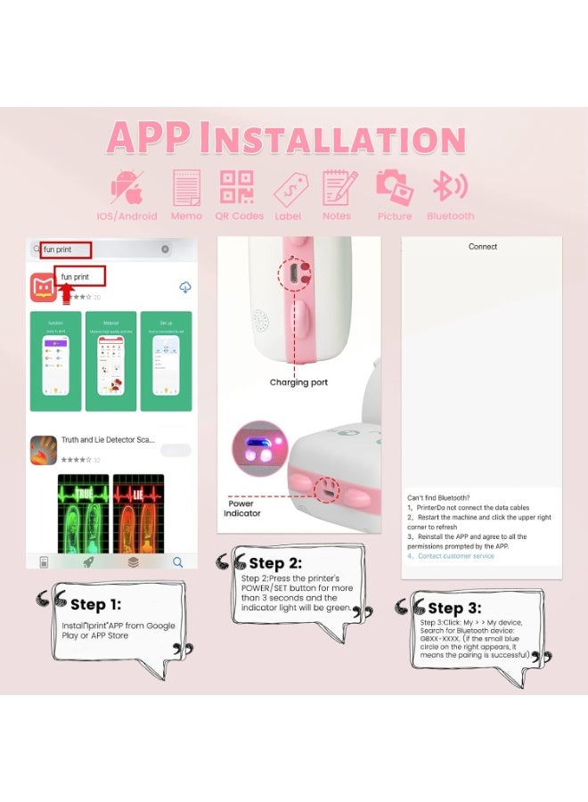 طابعة جيب صغيرة، هدايا للأطفال، طابعة حرارية محمولة للصور/الصور ذات الطراز القديم/الإيصالات/الملاحظات/القوائم/الملصقات/المذكرات/رموز الاستجابة السريعة، طابعة ذكية لاسلكية تعمل بتقنية البلوتوث مع تطبيق أندرويد أو iOS - Image 4