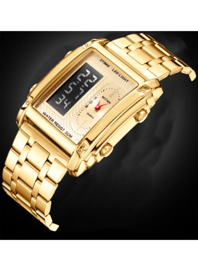 Bestwin Luxury gold watches for men, big wrist watch for men, gold dial watches, top Bestwin brand, square,  - Image 1