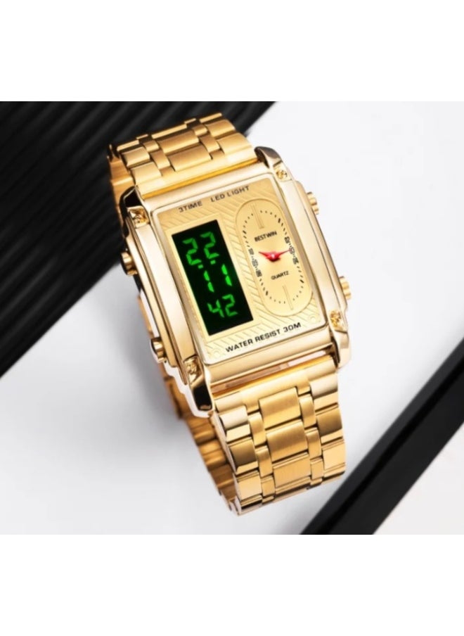 Bestwin Luxury gold watches for men, big wrist watch for men, gold dial watches, top Bestwin brand, square,  - Image 2