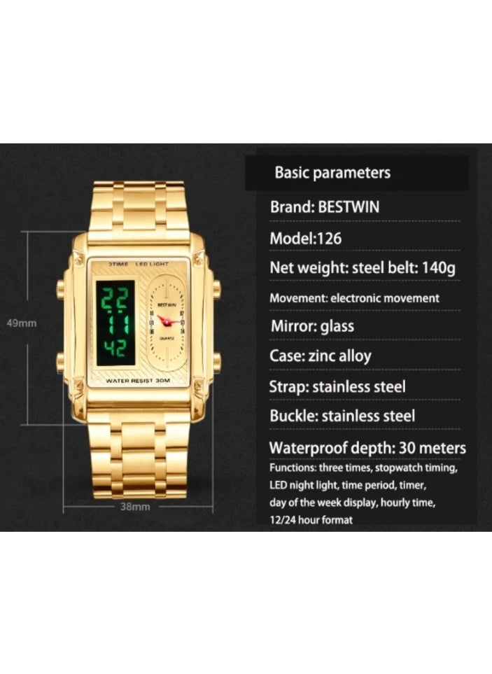 Bestwin Luxury gold watches for men, big wrist watch for men, gold dial watches, top Bestwin brand, square,  - Image 4