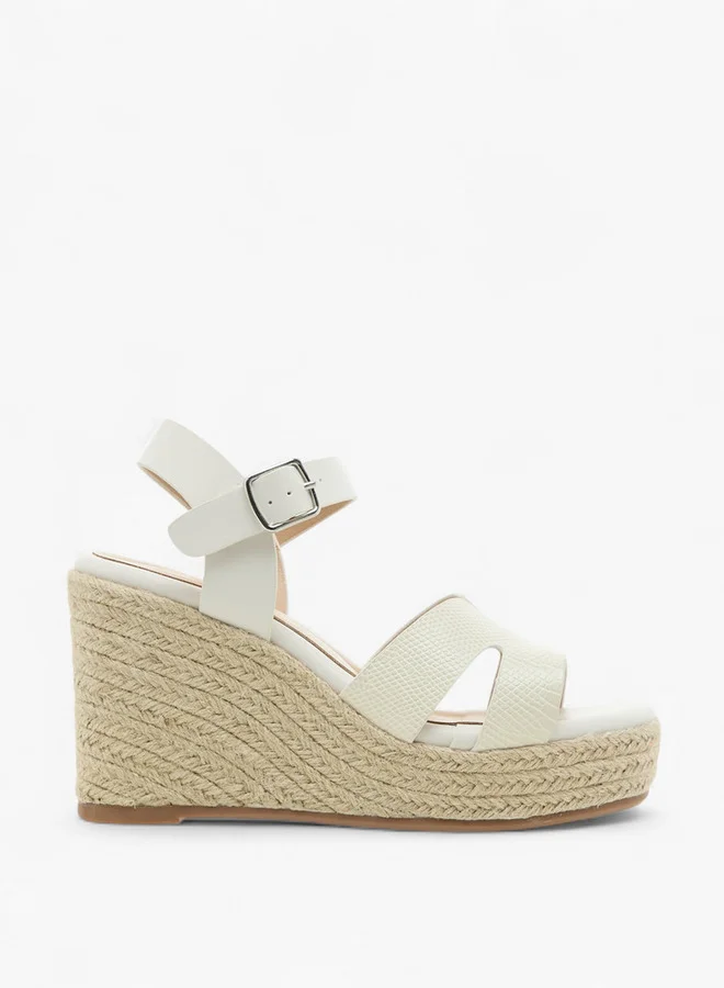 Paprika Women's Textured Wedge Heeled Sandals with Buckle Closure