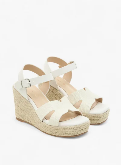 Paprika Women's Textured Wedge Heeled Sandals with Buckle Closure