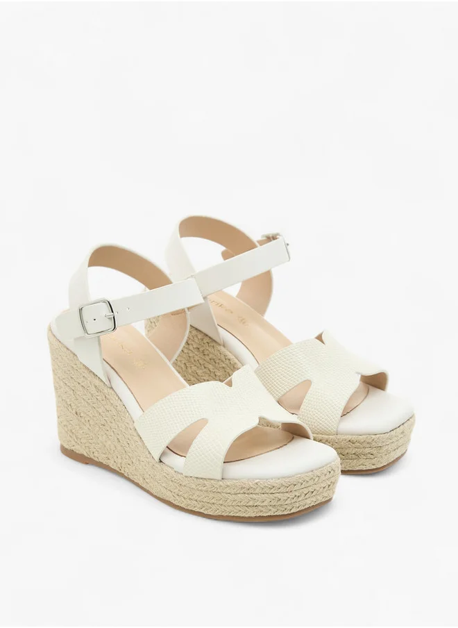 بابريكا Textured Wedge Heeled Sandals with Buckle Closure