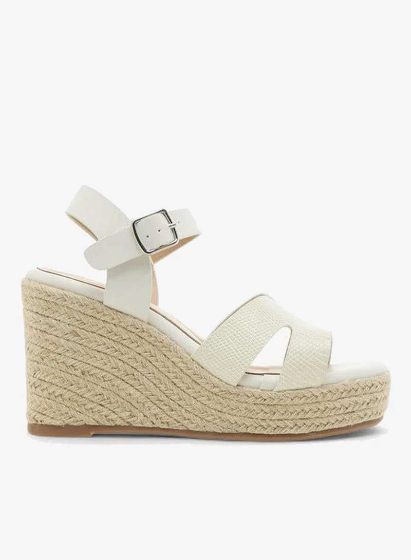 Paprika Women's Textured Wedge Heeled Sandals with Buckle Closure