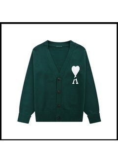 Trendy Brand Love Knit Cardigan Oversized V-Neck Sweater Dark green [a5 style]