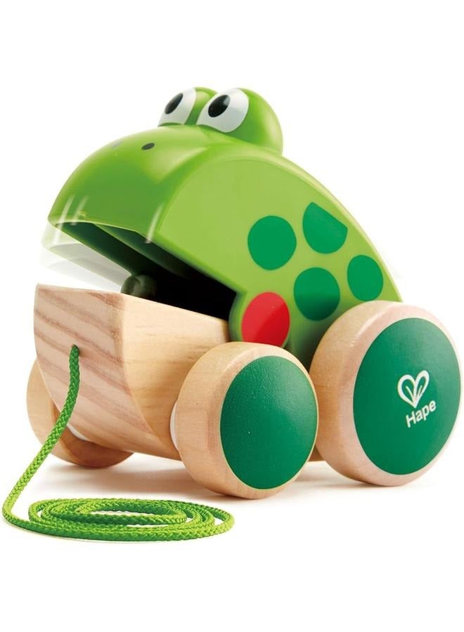 Frog Pull-Along Toy for Toddlers | Wooden Push & Pull Animal Toy with Moving Mouth Action | Interactive Educational Toy for Walking and Motor Skills | Bright Colors, Durable Design, Age 12+Months  - Image 1