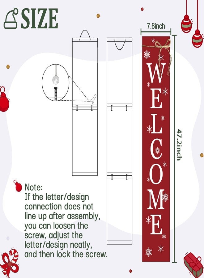 Seimip Christmas Porch Sign Welcome Sign For Front Porch Snowflake Red Home Decor Indoor Outdoor Wintern Wooden Vertical Sign For Patio Front Door Porch Wall Yard - Image 3