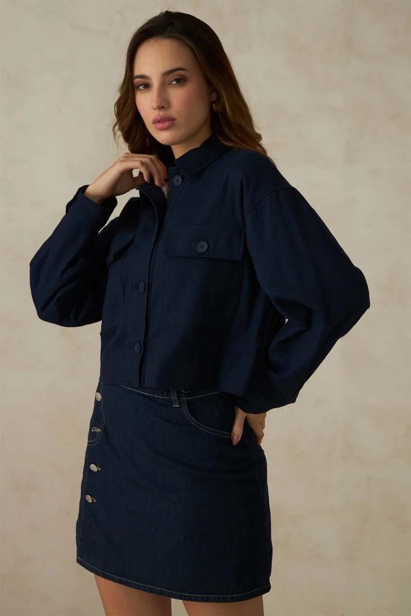 Virgio Cotton Front Dinnerwear Open Crop Jackets for Women