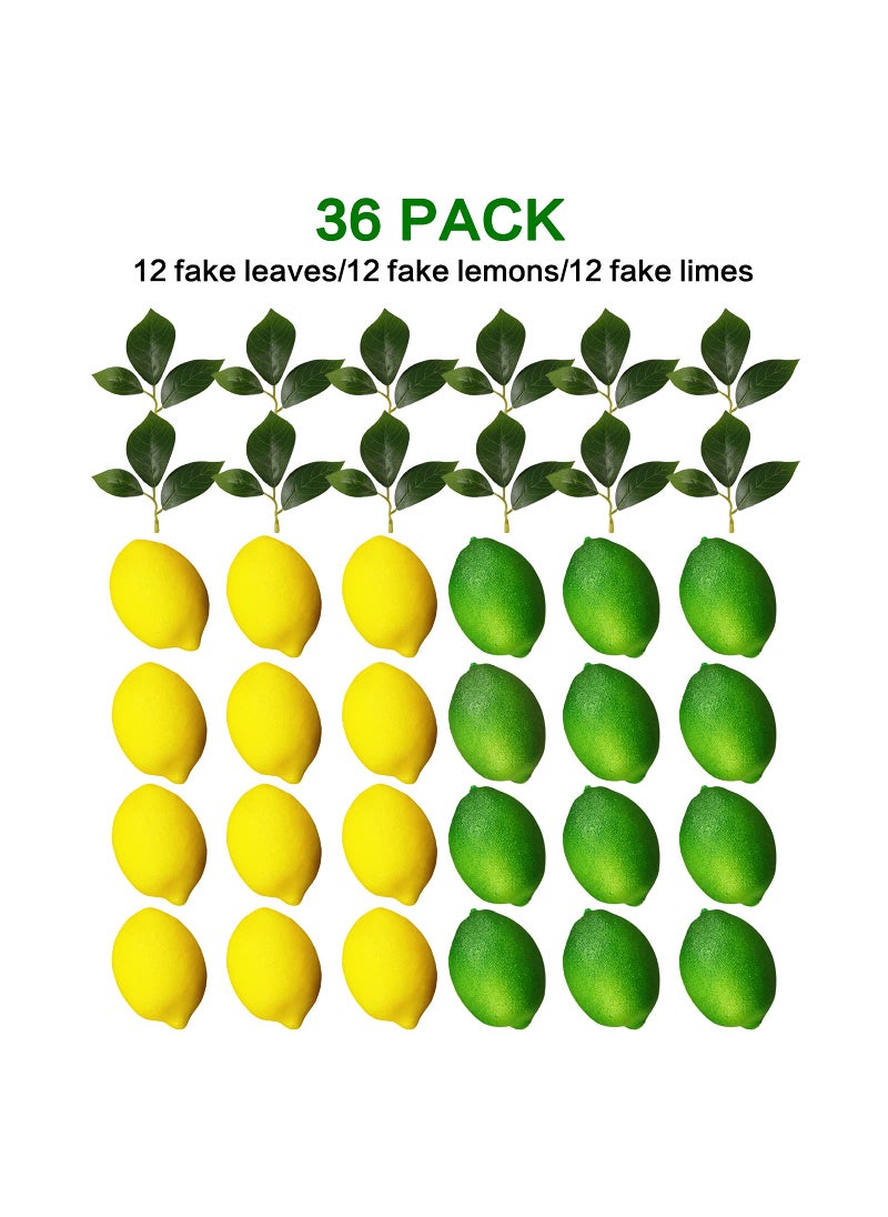 VEOAY VEOAY Fake Fruit Artificial Lemons  3.1''?2.2'' Faux Lemon Fake Limes with Leaves  Lifelike Fake Lemon Decor for Kitchen Table Cabinet Party  Plastic Fruits Photography Prop 36PCS  - Image 2