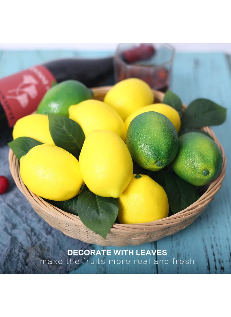 VEOAY VEOAY Fake Fruit Artificial Lemons  3.1''?2.2'' Faux Lemon Fake Limes with Leaves  Lifelike Fake Lemon Decor for Kitchen Table Cabinet Party  Plastic Fruits Photography Prop 36PCS  - Image 5