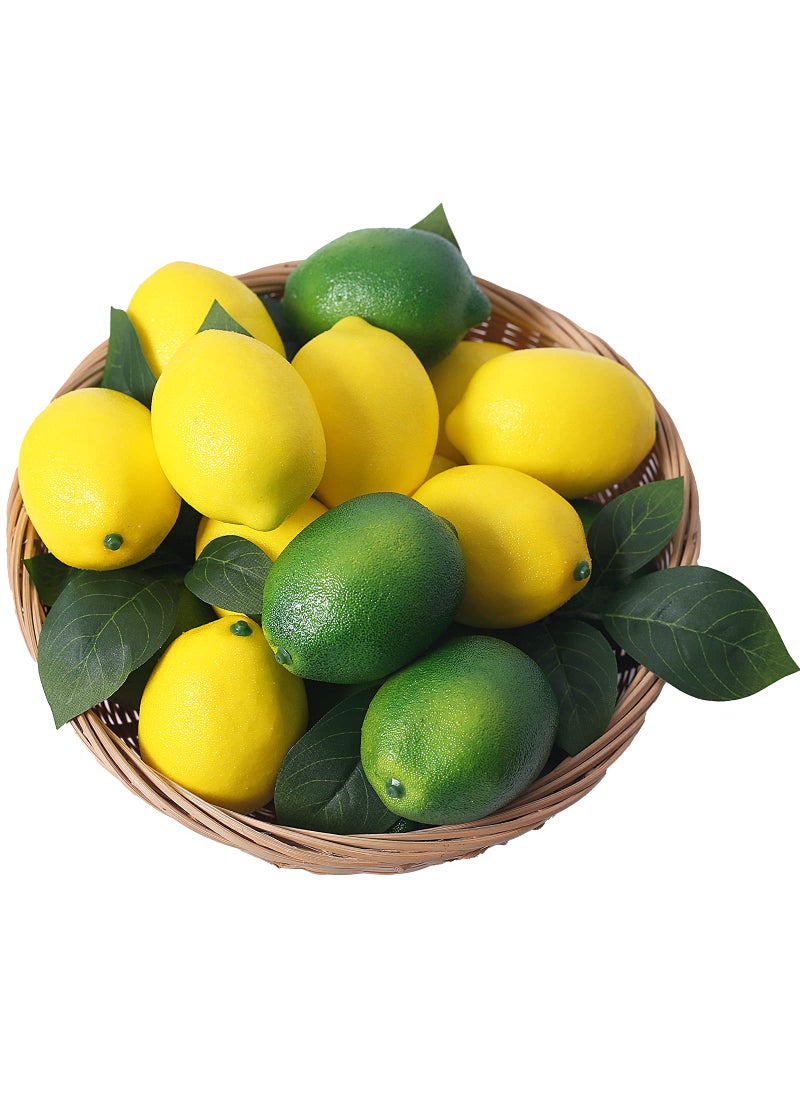 VEOAY VEOAY Fake Fruit Artificial Lemons  3.1''?2.2'' Faux Lemon Fake Limes with Leaves  Lifelike Fake Lemon Decor for Kitchen Table Cabinet Party  Plastic Fruits Photography Prop 36PCS  - Image 1