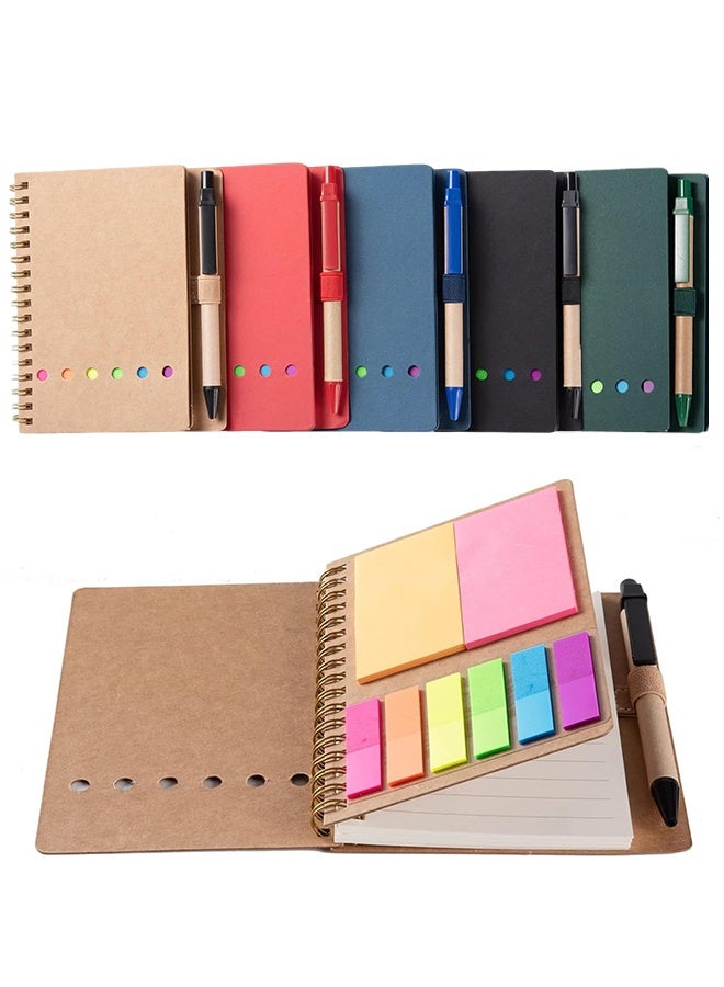 Spiral Notebooks for Note Taking 5 Packs Small Notebooks with Pen in Holder and Sticky Notes,  Marker Colored Index Tabs Flags (5 Colors Black/Red/Brown/Blue/Green 5 Packs) - Image 1
