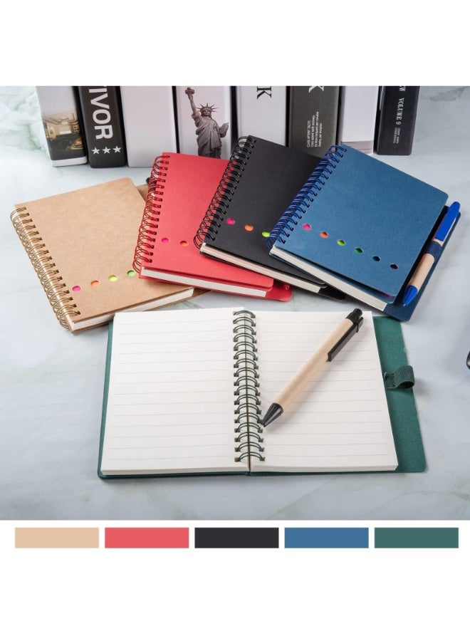 Spiral Notebooks for Note Taking 5 Packs Small Notebooks with Pen in Holder and Sticky Notes,  Marker Colored Index Tabs Flags (5 Colors Black/Red/Brown/Blue/Green 5 Packs) - Image 4