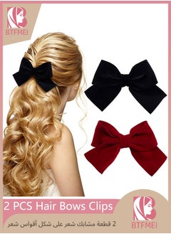 BTFMEI Hair Bows Clips, Velvet Ribbon Bowknot Hairclips  Women Girls, Large Hair Barrettes Cute Aesthetic Hair Accessories, Metal Bow Hair Clips (Black+Red)  - Image 1