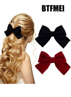 BTFMEI Hair Bows Clips, Velvet Ribbon Bowknot Hairclips  Women Girls, Large Hair Barrettes Cute Aesthetic Hair Accessories, Metal Bow Hair Clips (Black+Red)  - Image 2