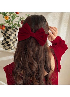 BTFMEI Hair Bows Clips, Velvet Ribbon Bowknot Hairclips  Women Girls, Large Hair Barrettes Cute Aesthetic Hair Accessories, Metal Bow Hair Clips (Black+Red)  - Image 4