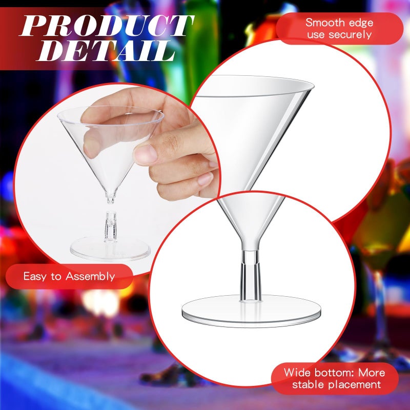 أكواب مارتيني بلاستيكية شفافة، أكواب مارتيني بلاستيكية للاستخدام مرة واحدة، أكواب حلوى صغيرة شفافة لحفلات الزفاف والمناسبات والحفلات والنبيذ والمقبلات والطعام (100 قطعة، 2 أونصة) - Image 3