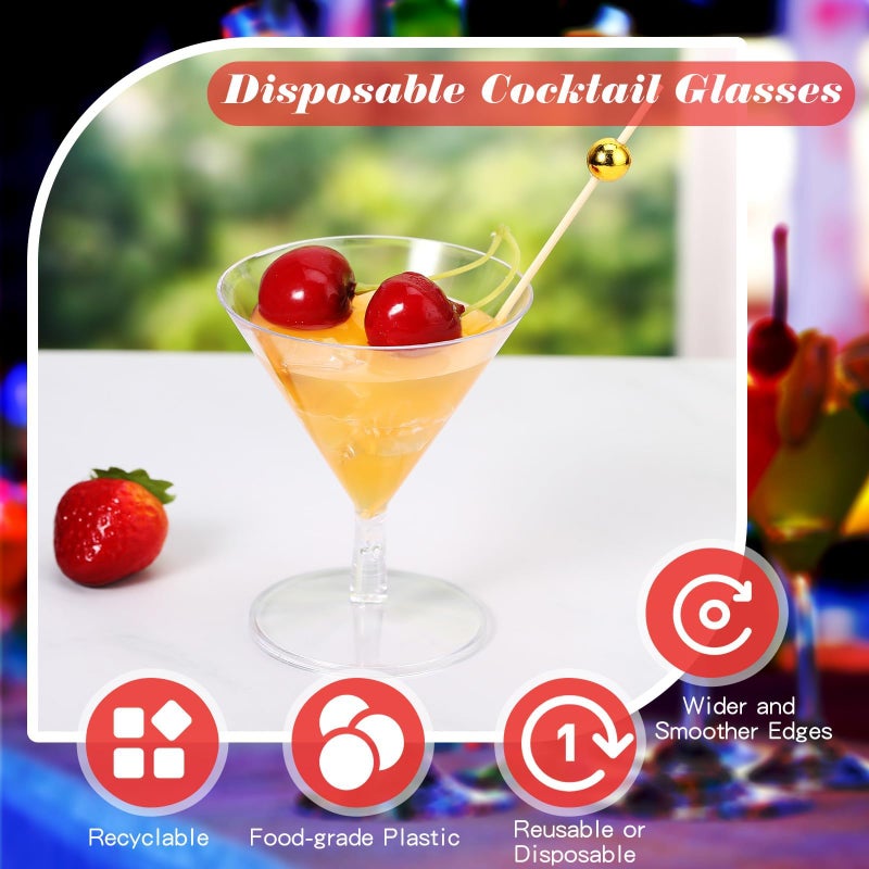 أكواب مارتيني بلاستيكية شفافة، أكواب مارتيني بلاستيكية للاستخدام مرة واحدة، أكواب حلوى صغيرة شفافة لحفلات الزفاف والمناسبات والحفلات والنبيذ والمقبلات والطعام (100 قطعة، 2 أونصة) - Image 2