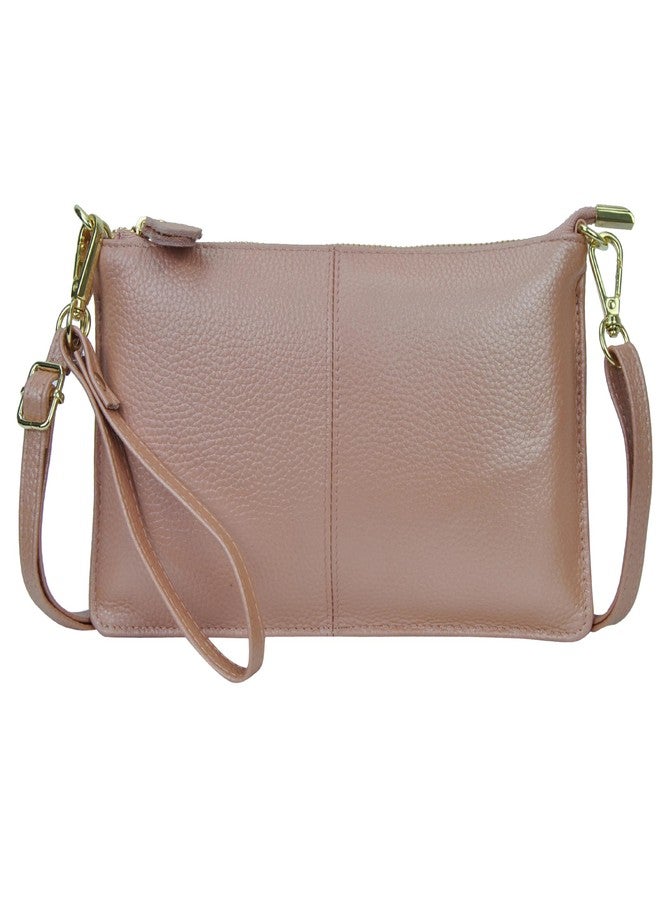 NGIL Women Genuine Leather Crossbody Wristlet, Women's Handbag, Chic Shoulder Bag Small Wristlet Wallet, Golden Accent Zipper (Rose Gold, Medium) - Image 1