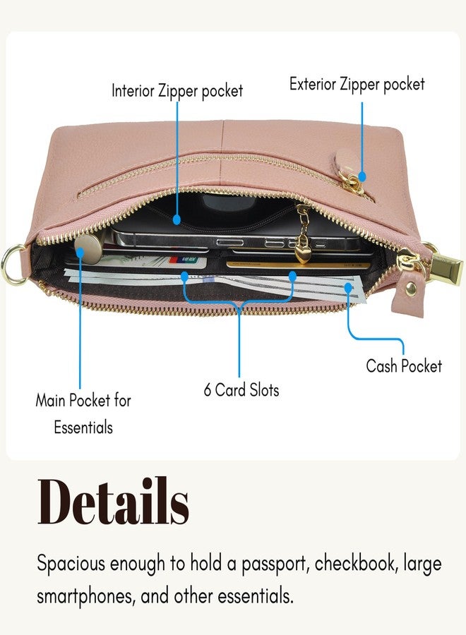 NGIL Women Genuine Leather Crossbody Wristlet, Women's Handbag, Chic Shoulder Bag Small Wristlet Wallet, Golden Accent Zipper (Rose Gold, Medium) - Image 3
