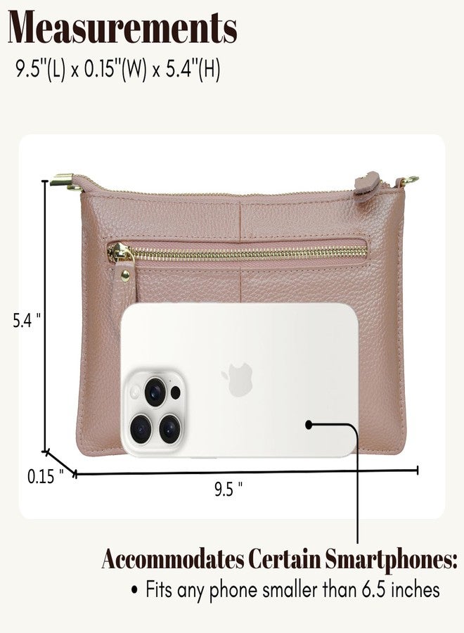 NGIL Women Genuine Leather Crossbody Wristlet, Women's Handbag, Chic Shoulder Bag Small Wristlet Wallet, Golden Accent Zipper (Rose Gold, Medium) - Image 4