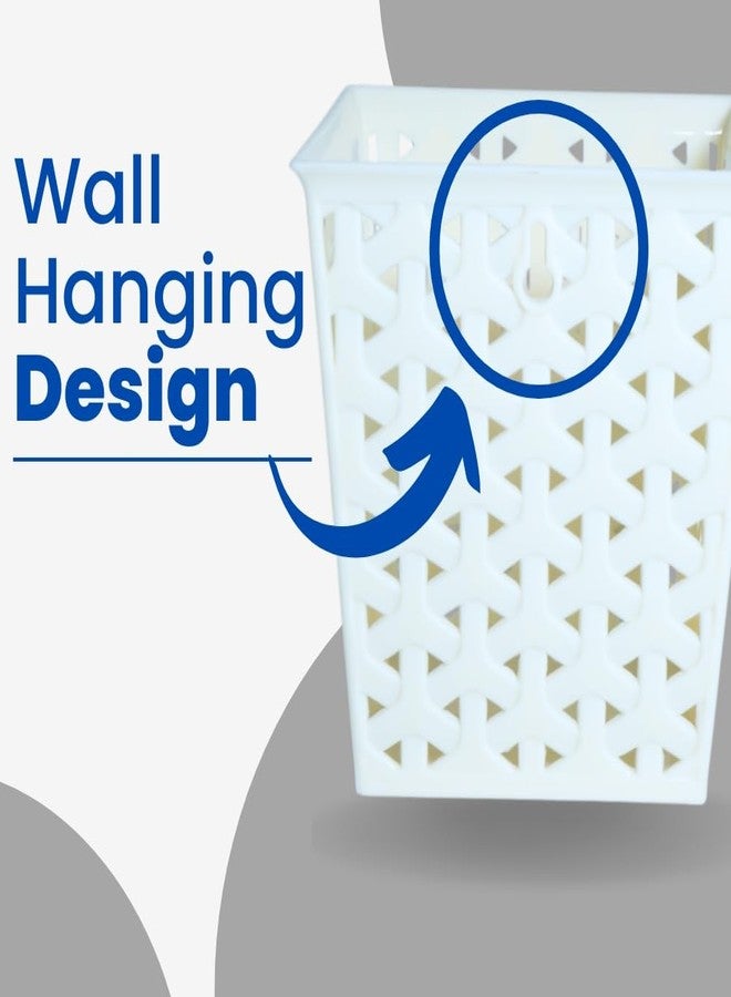 MORVI Linea Square Plastic Multipurpose Organizer For Kitchen, Bathroom, Salon, Office|Stationery,Cutlery,Pen,Makeup Brushes Holder|Hanging Toothbrush Stand |Pack Of 4 | WHITE BROWN - Image 2