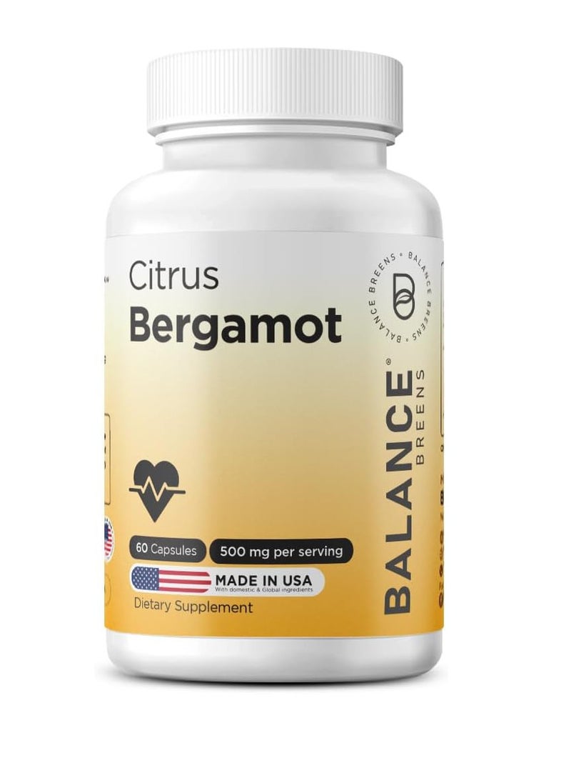 Balance Breens Citrus Bergamot 500mg - Cardiovascular & Metabolic Health, Support Healthy Cholesterol Level, Blood Sugar Support - 60 Non-GMO Vegan Capsules  - Image 1
