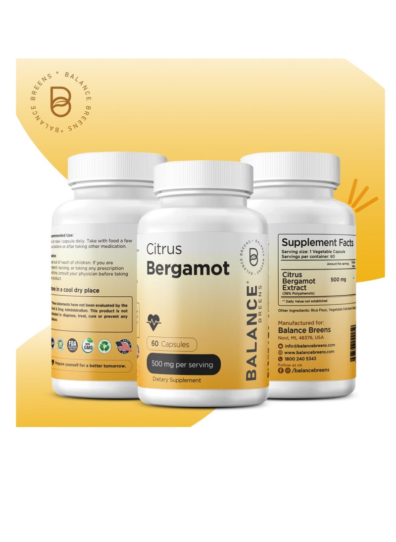 Balance Breens Citrus Bergamot 500mg - Cardiovascular & Metabolic Health, Support Healthy Cholesterol Level, Blood Sugar Support - 60 Non-GMO Vegan Capsules  - Image 2