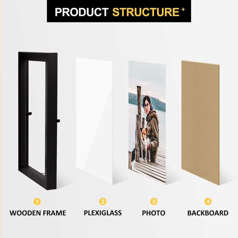 FOREV 4x6 Double Picture Frame Wooden Hinged Photo Frame Definition Glass Stand Vertically on Desktop or Tabletop Black - Image 3